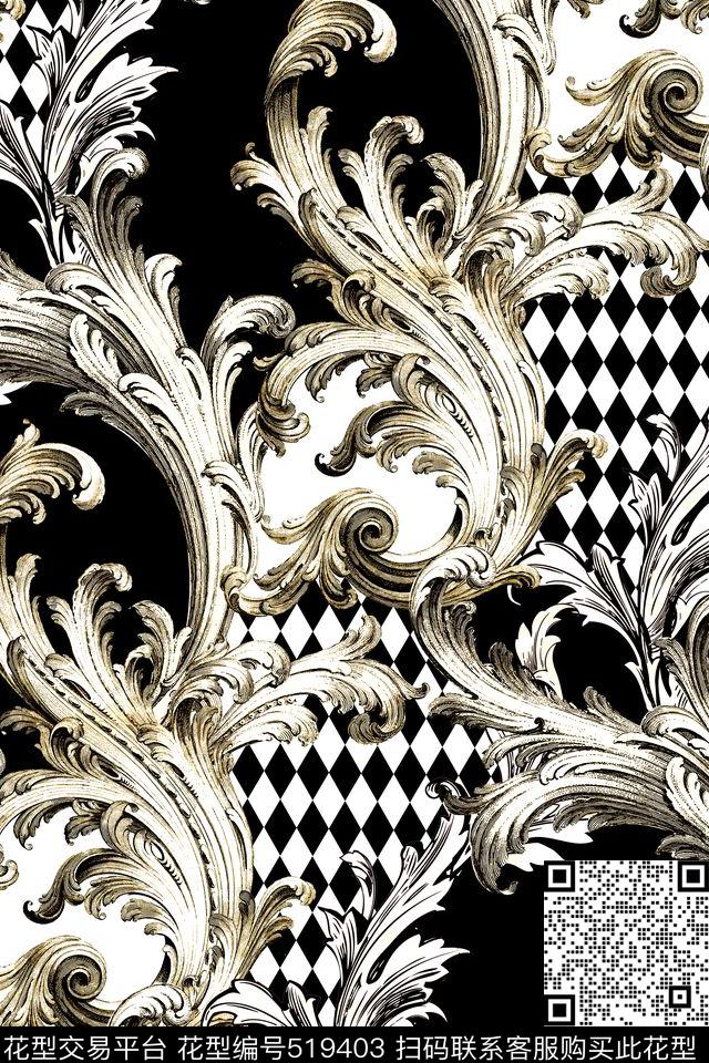 时尚花纹欧洲数码印花华亿平台下载（图片编号: 519403） - 瓦栏（Walan）