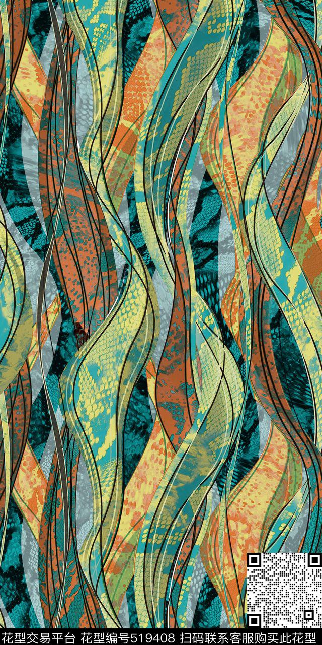 抽象美感流动数码印花华亿平台下载（图片编号: 519408） - 瓦栏（Walan）