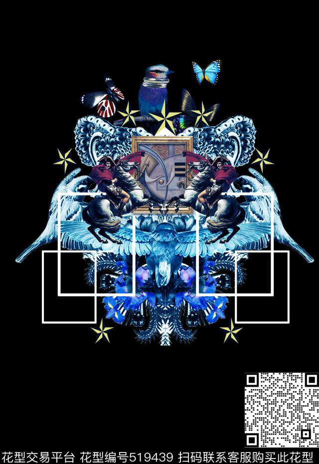 手绘欧美时尚数码印花华亿平台下载（图片编号: 519439） - 瓦栏（Walan）