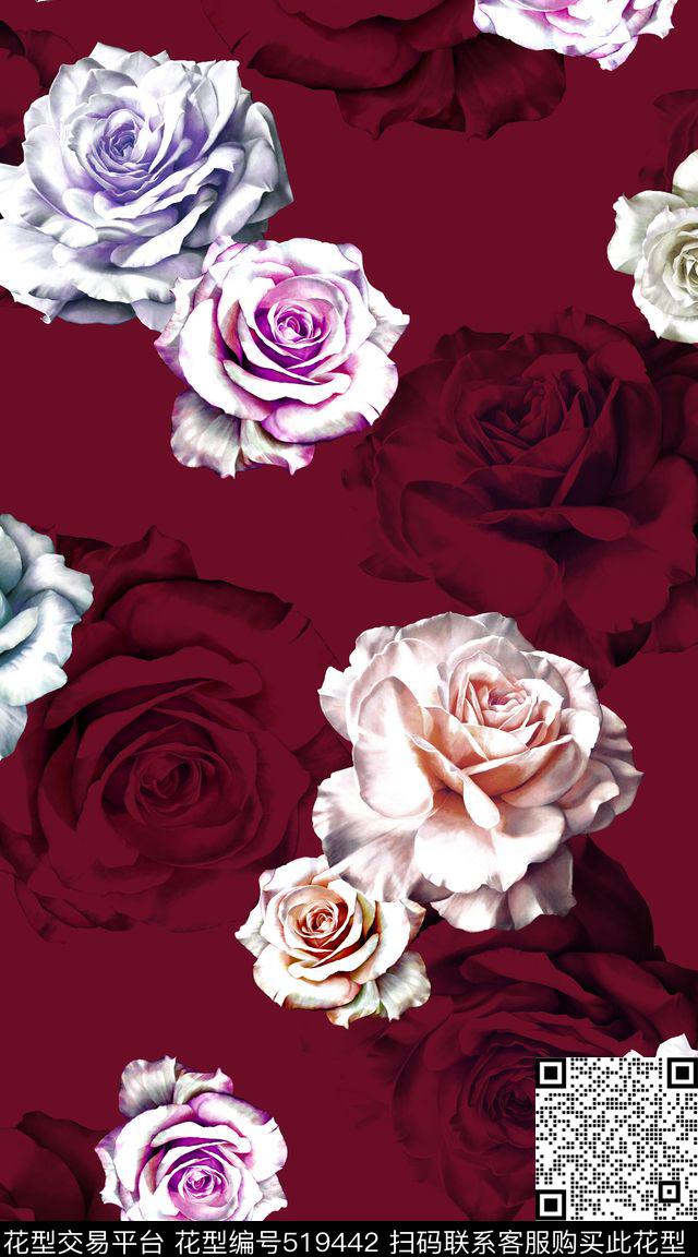 大气简约酒红数码印花华亿平台下载（图片编号: 519442） - 瓦栏（Walan）