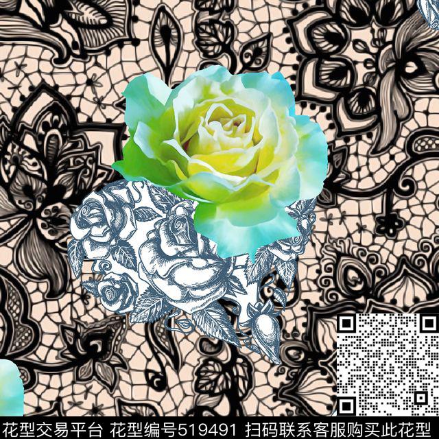 抽象花朵蕾丝纹理数码印花华亿平台下载（图片编号: 519491） - 瓦栏（Walan）