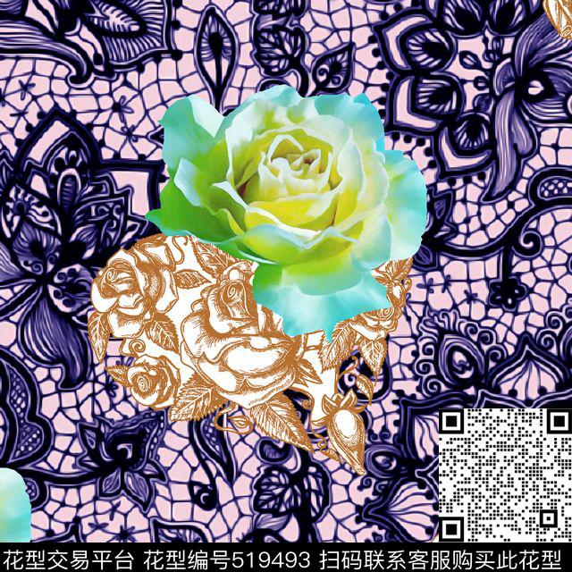 抽象花朵蕾丝纹理数码印花华亿平台下载（图片编号: 519493） - 瓦栏（Walan）