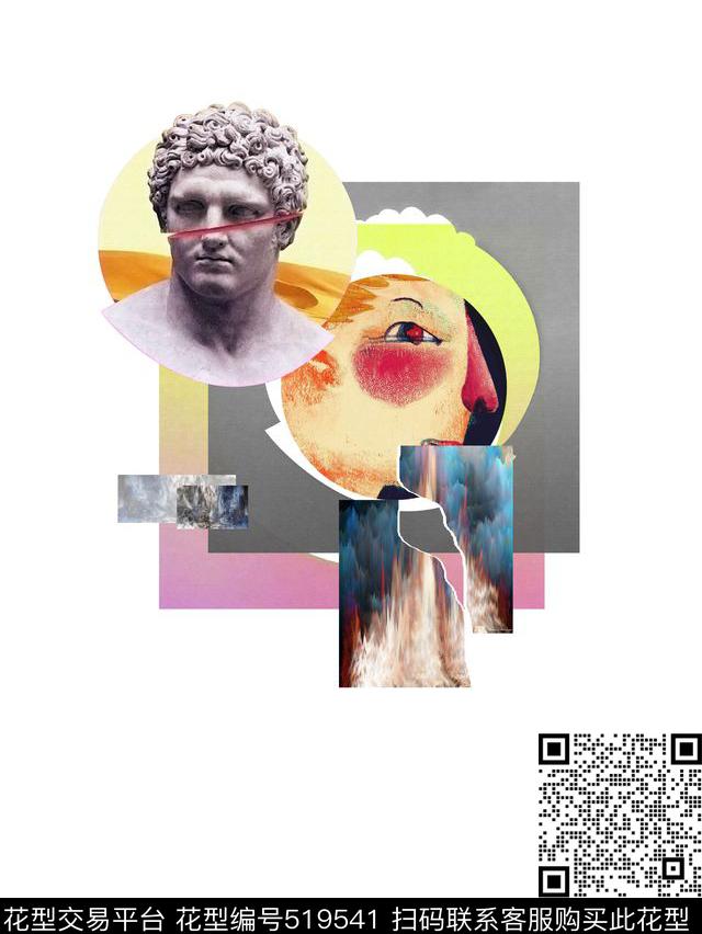 流行时尚水彩石膏像拼图拼画数码印花华亿平台下载（图片编号: 519541） - 瓦栏（Walan）