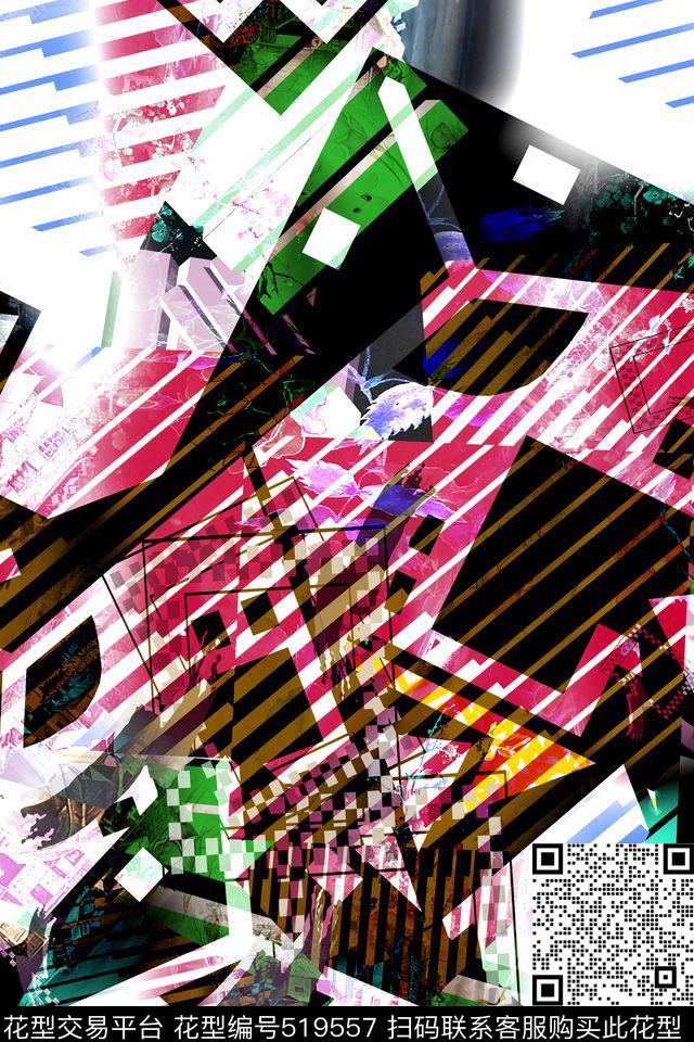 抽象格纹几何数码印花华亿平台下载（图片编号: 519557） - 瓦栏（Walan）
