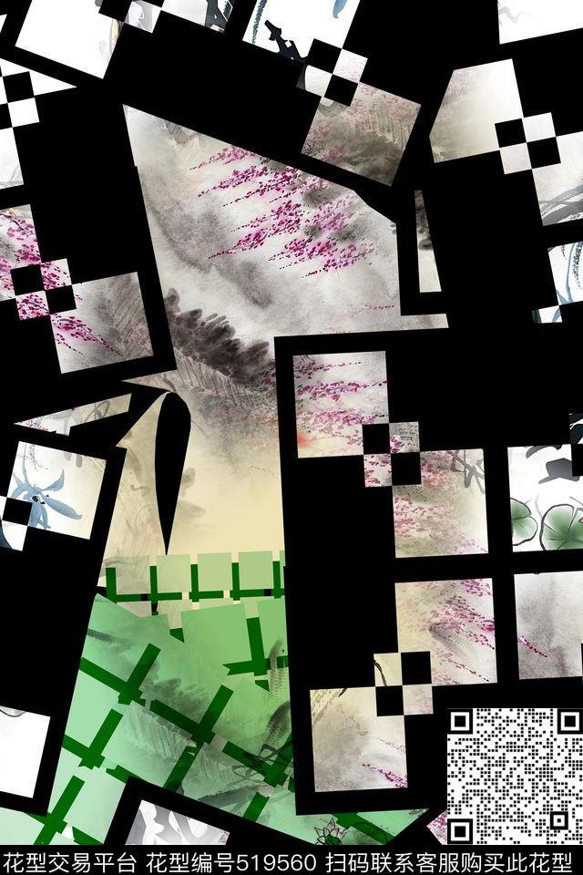 抽象格子几何数码印花华亿平台下载（图片编号: 519560） - 瓦栏（Walan）