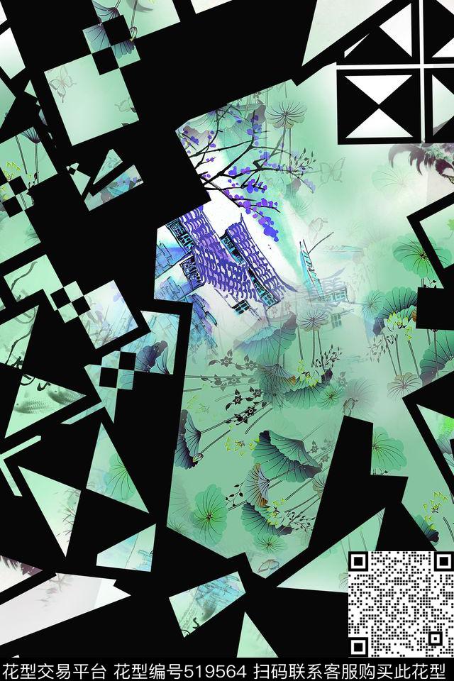 格子几何时尚数码印花华亿平台下载（图片编号: 519564） - 瓦栏（Walan）