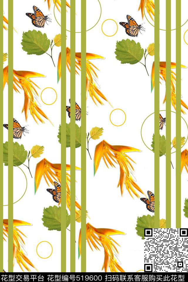 蝴蝶花卉树叶数码印花华亿平台下载（图片编号: 519600） - 瓦栏（Walan）