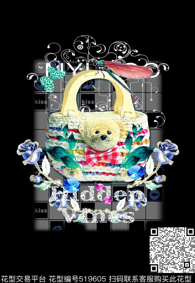 时尚立体玫瑰数码印花华亿平台下载（图片编号: 519605） - 瓦栏（Walan）