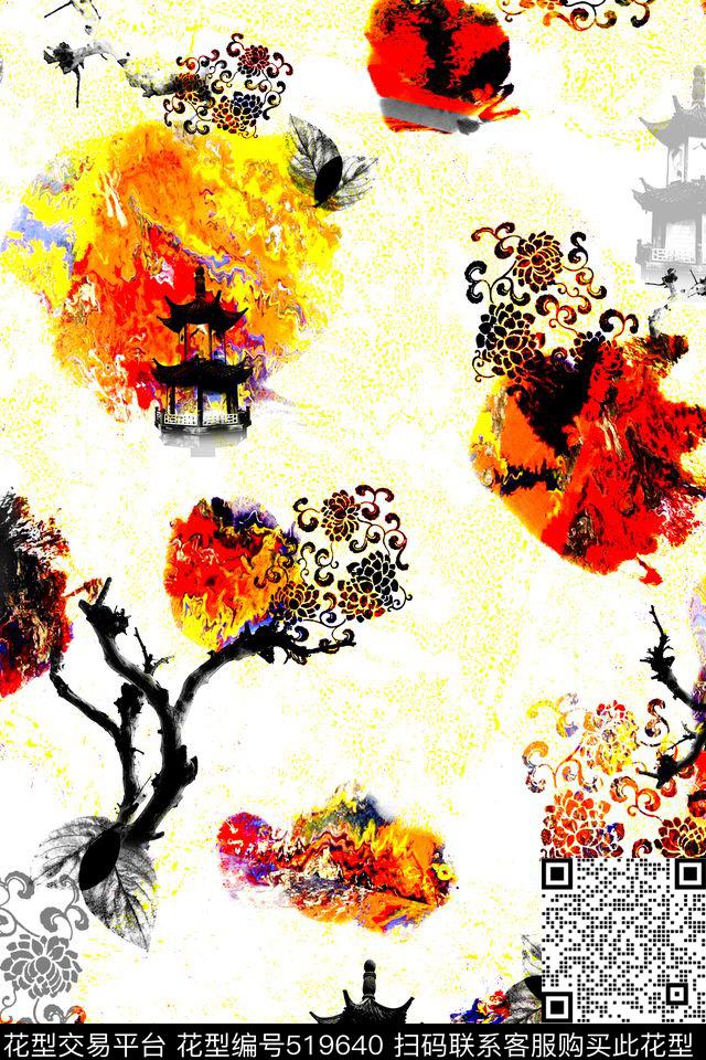 简约矢量图案树数码印花华亿平台下载（图片编号: 519640） - 瓦栏（Walan）