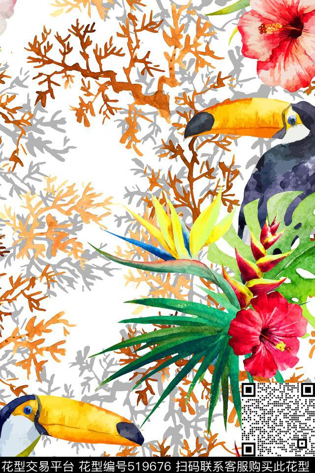 热带风情热带植物热带花卉数码印花华亿平台下载（图片编号: 519676） - 瓦栏（Walan）