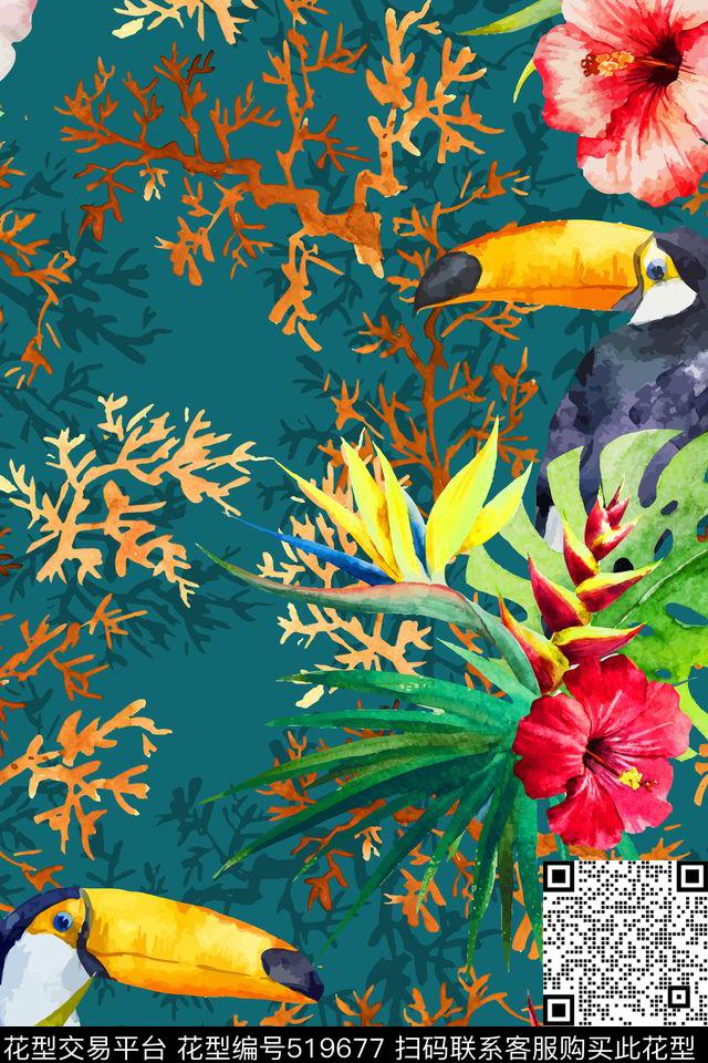 热带风情热带植物热带花卉数码印花华亿平台下载（图片编号: 519677） - 瓦栏（Walan）
