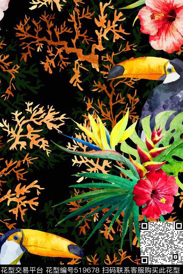 热带风情热带植物热带花卉数码印花华亿平台下载（图片编号: 519678） - 瓦栏（Walan）