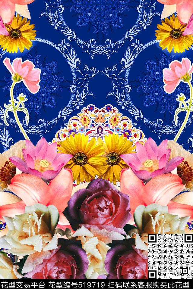 MAX-定位欧美民族风流行时尚幻彩几何手绘花卉数码印花华亿平台下载（图片编号: 519719） - 瓦栏（Walan）