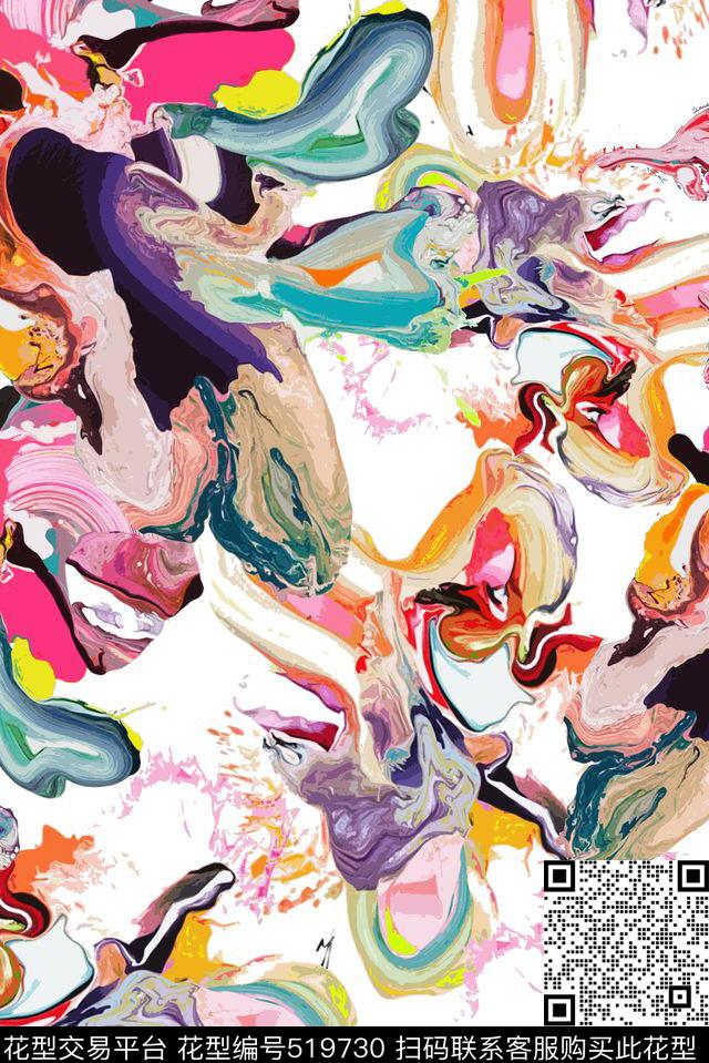 抽象颜料纹理数码印花华亿平台下载（图片编号: 519730） - 瓦栏（Walan）