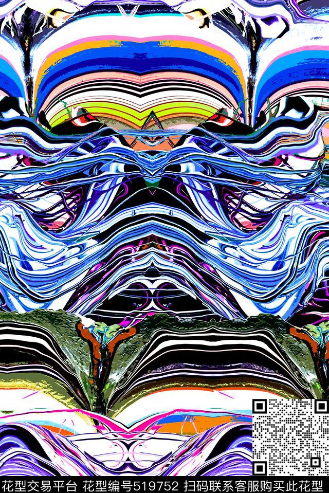 抽象颜料笔触数码印花华亿平台下载（图片编号: 519752） - 瓦栏（Walan）