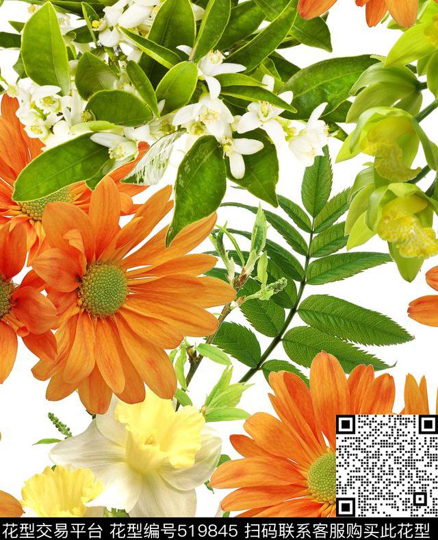 欧美时尚花朵数码印花华亿平台下载（图片编号: 519845） - 瓦栏（Walan）