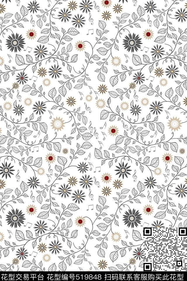 春天花绿色传统印花华亿平台下载（图片编号: 519848） - 瓦栏（Walan）