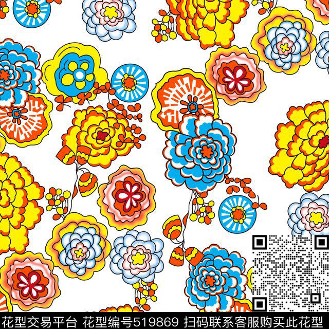 几何花卉线条传统印花华亿平台下载（图片编号: 519869） - 瓦栏（Walan）