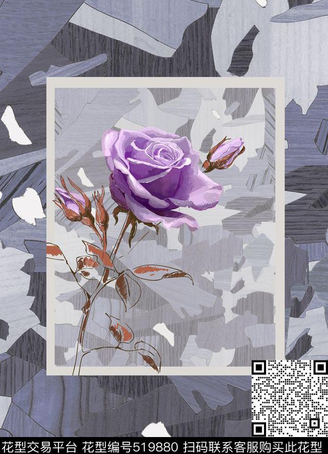 抽象花卉几何数码印花华亿平台下载（图片编号: 519880） - 瓦栏（Walan）