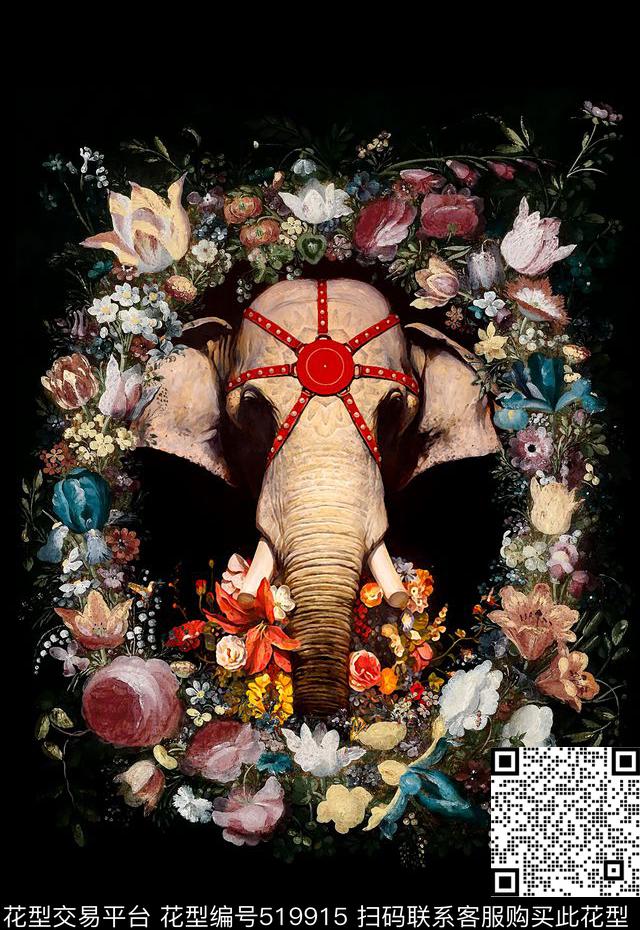 潮流时尚定位大象动物数码印花华亿平台下载（图片编号: 519915） - 瓦栏（Walan）