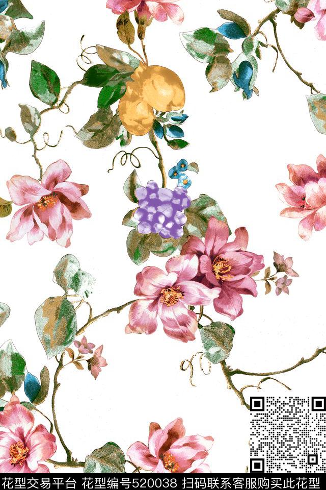 时尚柠檬花卉数码印花华亿平台下载（图片编号: 520038） - 瓦栏（Walan）