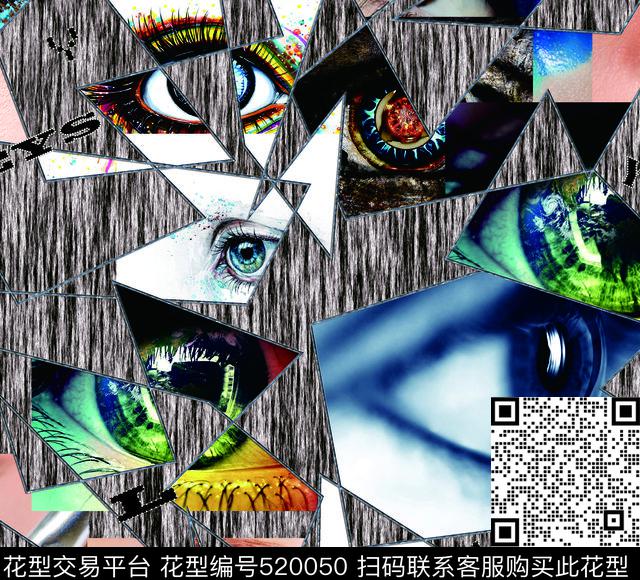 数码印花抽象眼睛数码印花华亿平台下载（图片编号: 520050） - 瓦栏（Walan）