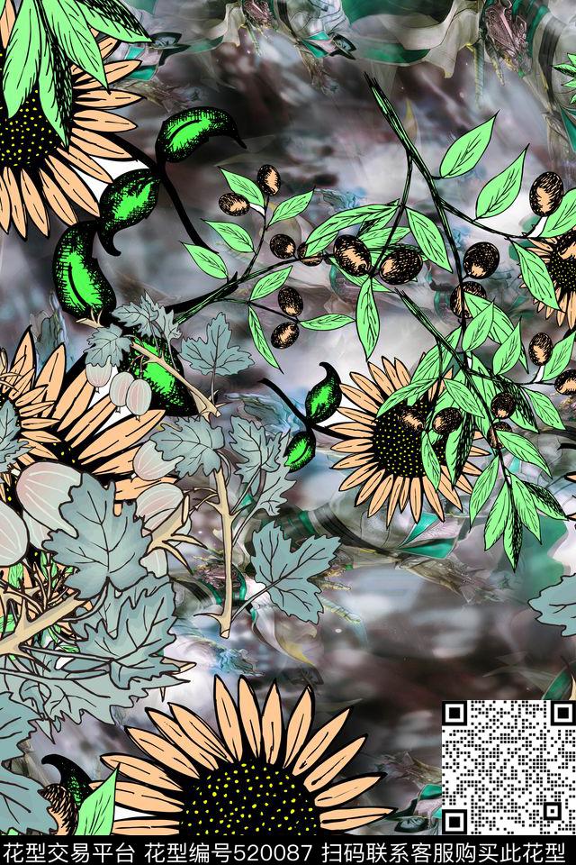 向日葵连衣裙家纺数码印花华亿平台下载（图片编号: 520087） - 瓦栏（Walan）