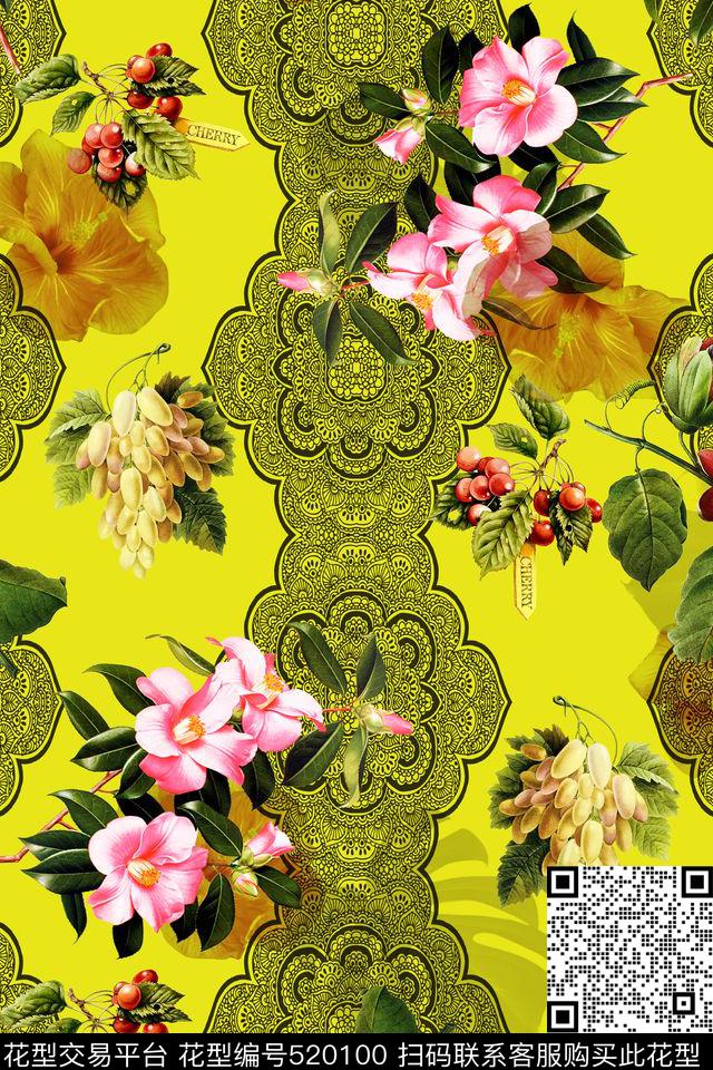休闲田园风名族传统纹样复古油画花卉四方连续家纺沙发华亿平台数码印花华亿平台下载（图片编号: 520100） - 瓦栏（Walan）