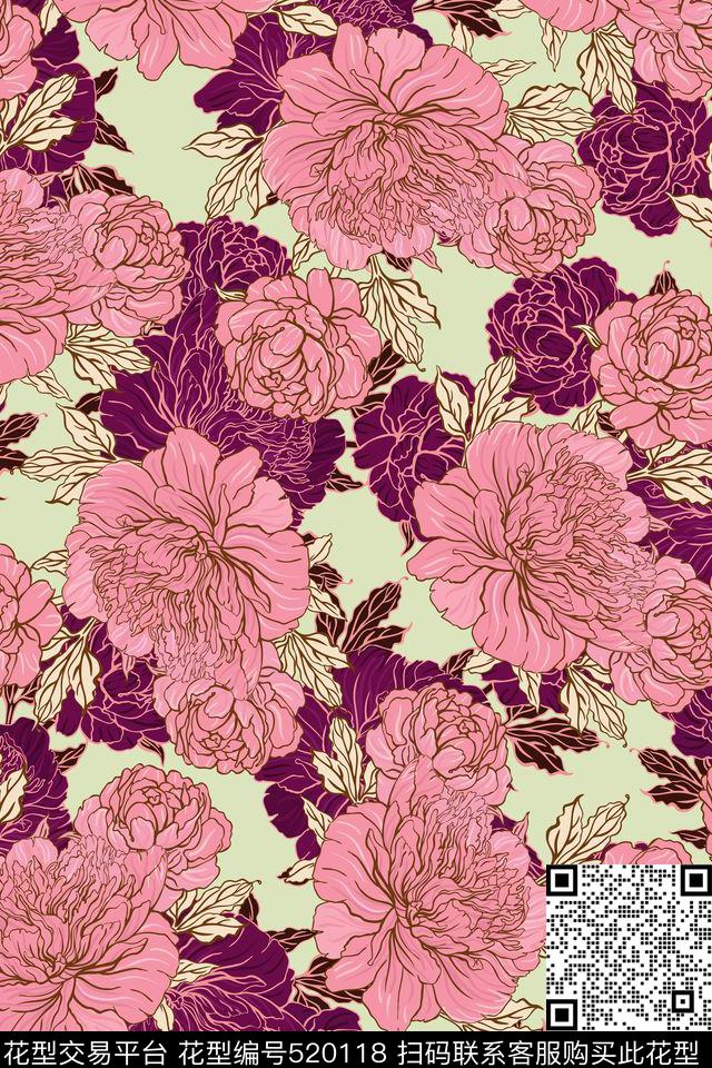 花卉牡丹花女装传统印花华亿平台下载（图片编号: 520118） - 瓦栏（Walan）
