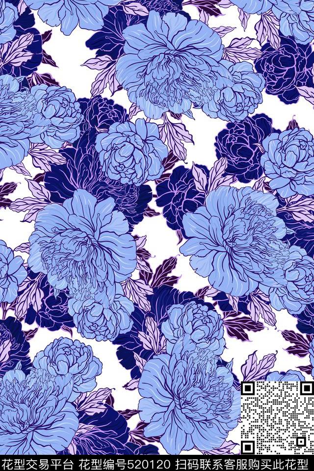 花卉牡丹花女装传统印花华亿平台下载（图片编号: 520120） - 瓦栏（Walan）