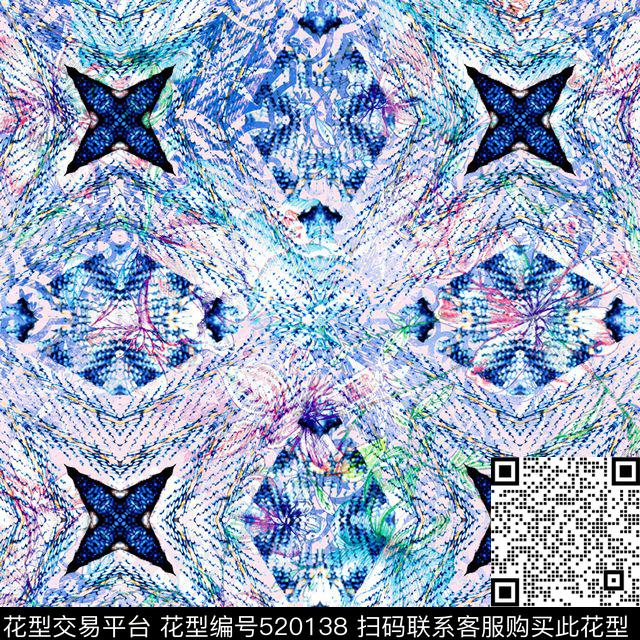 流行时尚手绘抽象几何纹路欧美数码印花华亿平台下载（图片编号: 520138） - 瓦栏（Walan）