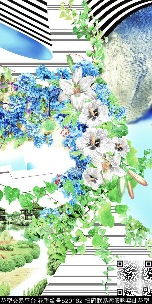 现代花卉组合数码印花华亿平台下载（图片编号: 520162） - 瓦栏（Walan）