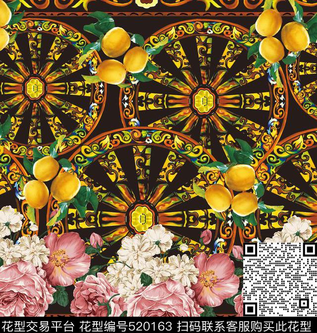 花卉潮流时尚大牌传统花纹数码印花华亿平台下载（图片编号: 520163） - 瓦栏（Walan）