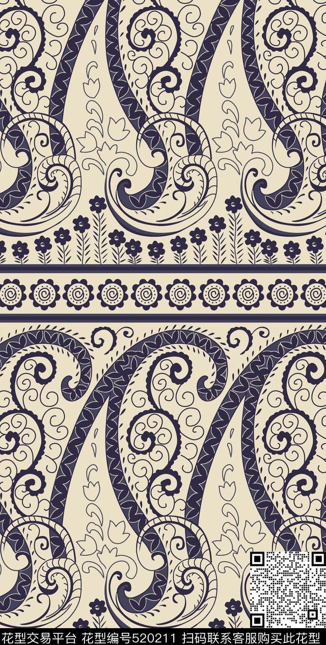 传统印花佩斯利火腿纹佩斯利传统印花华亿平台下载（图片编号: 520211） - 瓦栏（Walan）
