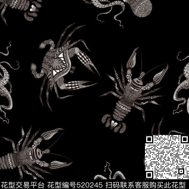 海洋生物螃蟹深海虾传统印花华亿平台下载（图片编号: 520245） - 瓦栏（Walan）