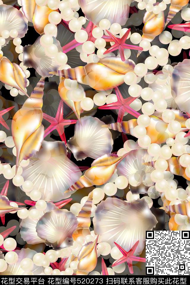 海星珍珠贝壳数码印花华亿平台下载（图片编号: 520273） - 瓦栏（Walan）