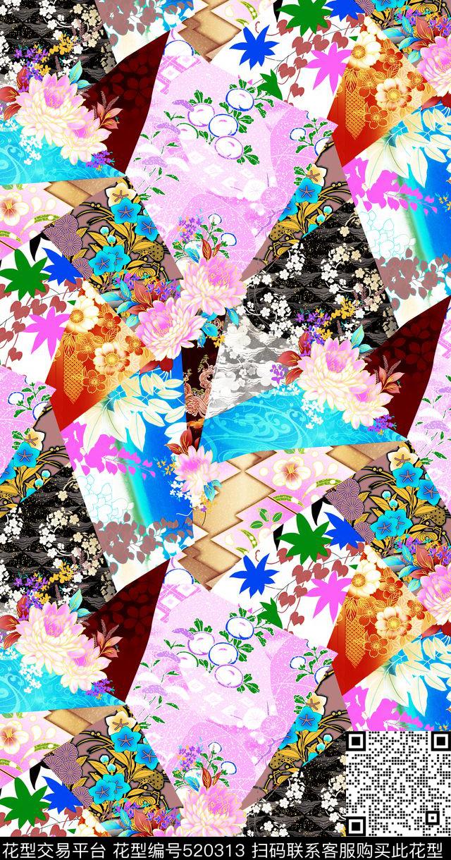现代花卉组合数码印花华亿平台下载（图片编号: 520313） - 瓦栏（Walan）