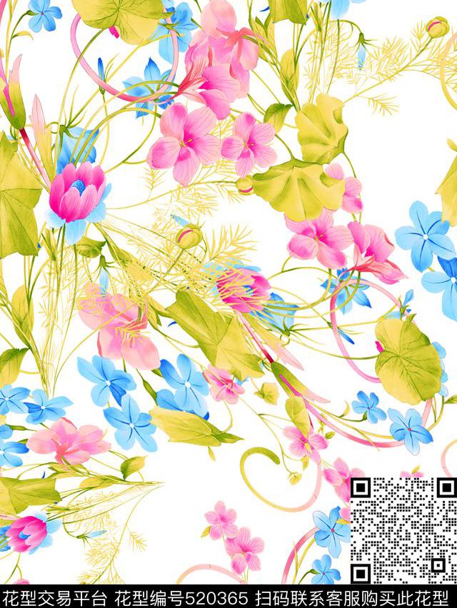 花卉服装家纺清新花卉服装家纺花卉数码印花华亿平台下载（图片编号: 520365） - 瓦栏（Walan）