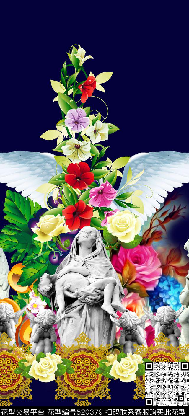 潮流时尚定位石膏人物数码印花华亿平台下载（图片编号: 520379） - 瓦栏（Walan）