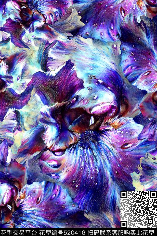 抽象大花绘画数码印花华亿平台下载（图片编号: 520416） - 瓦栏（Walan）