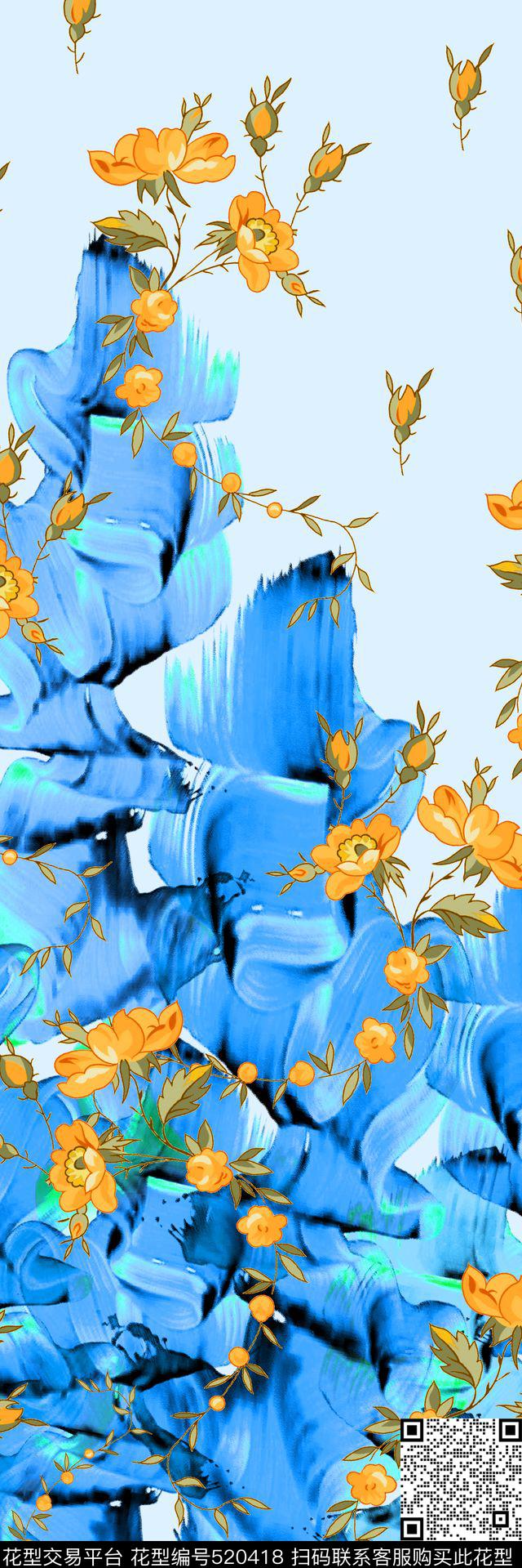 抽象底纹花卉数码印花华亿平台下载（图片编号: 520418） - 瓦栏（Walan）