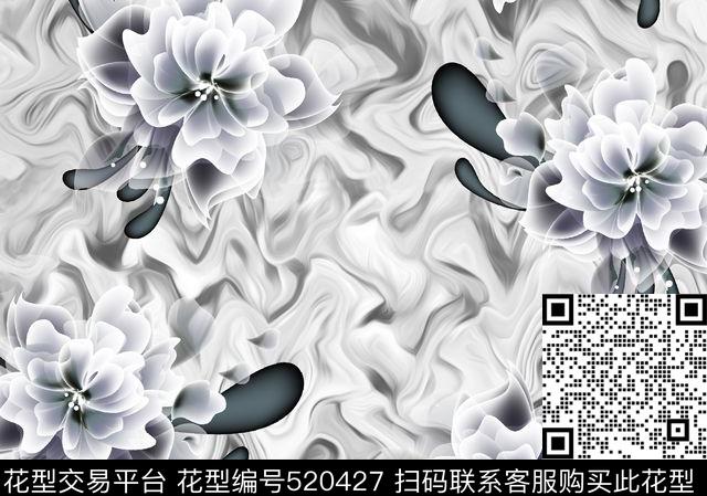 抽像时尚水波纹理数码印花华亿平台下载（图片编号: 520427） - 瓦栏（Walan）