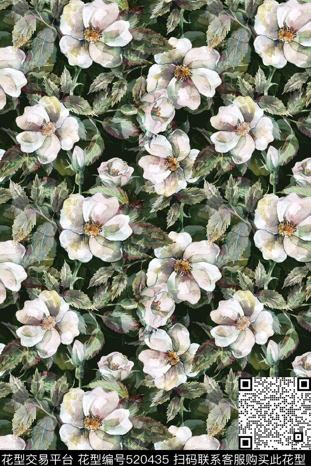 花卉手绘满版数码印花华亿平台下载（图片编号: 520435） - 瓦栏（Walan）