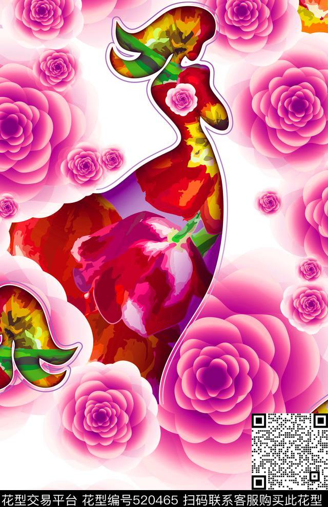 流行时尚欧美手绘花卉花丛美人数码印花华亿平台下载（图片编号: 520465） - 瓦栏（Walan）