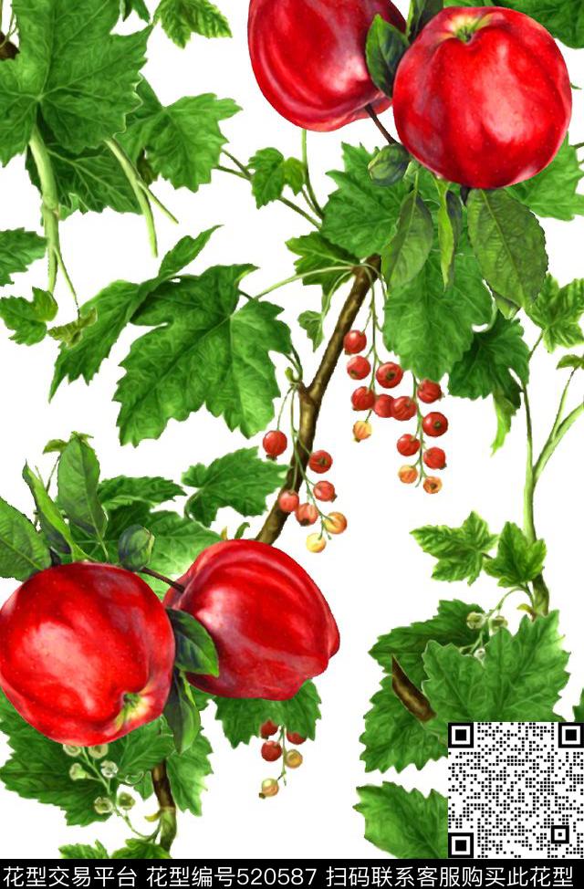 时尚大牌水果树枝数码印花华亿平台下载（图片编号: 520587） - 瓦栏（Walan）