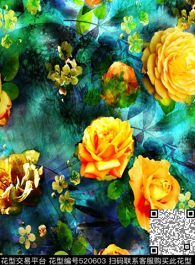 春夏时尚花卉数码数码印花华亿平台下载（图片编号: 520603） - 瓦栏（Walan）