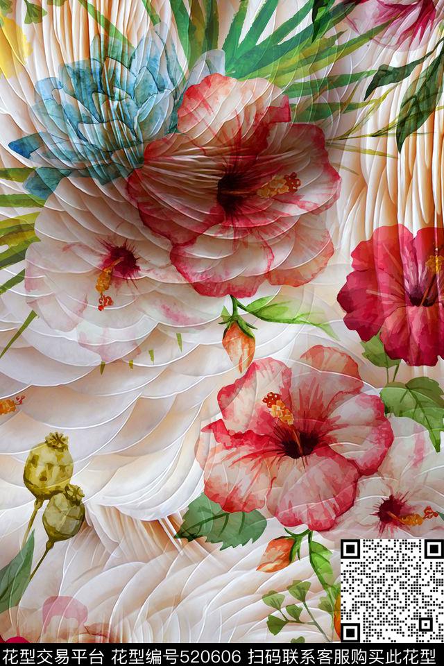 热带风情抽象热带花卉数码印花华亿平台下载（图片编号: 520606） - 瓦栏（Walan）