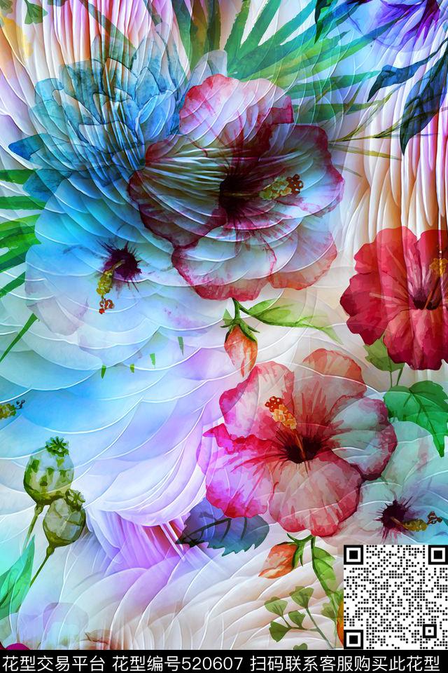 热带风情抽象热带花卉数码印花华亿平台下载（图片编号: 520607） - 瓦栏（Walan）