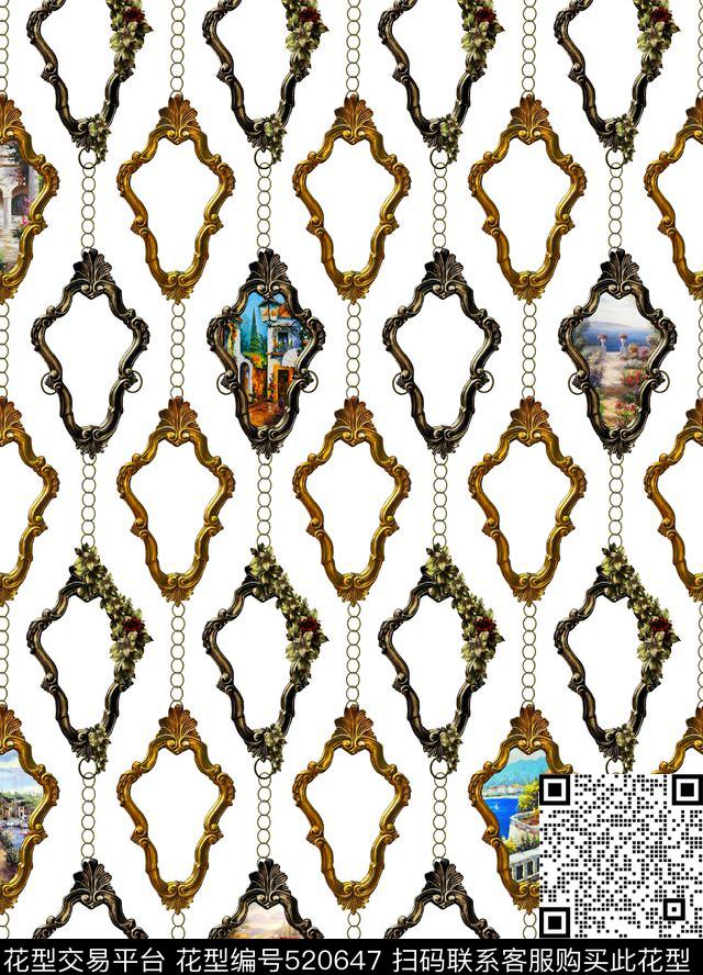 欧式风格欧式花边、边框、风景油画花草树木数码印花华亿平台下载（图片编号: 520647） - 瓦栏（Walan）