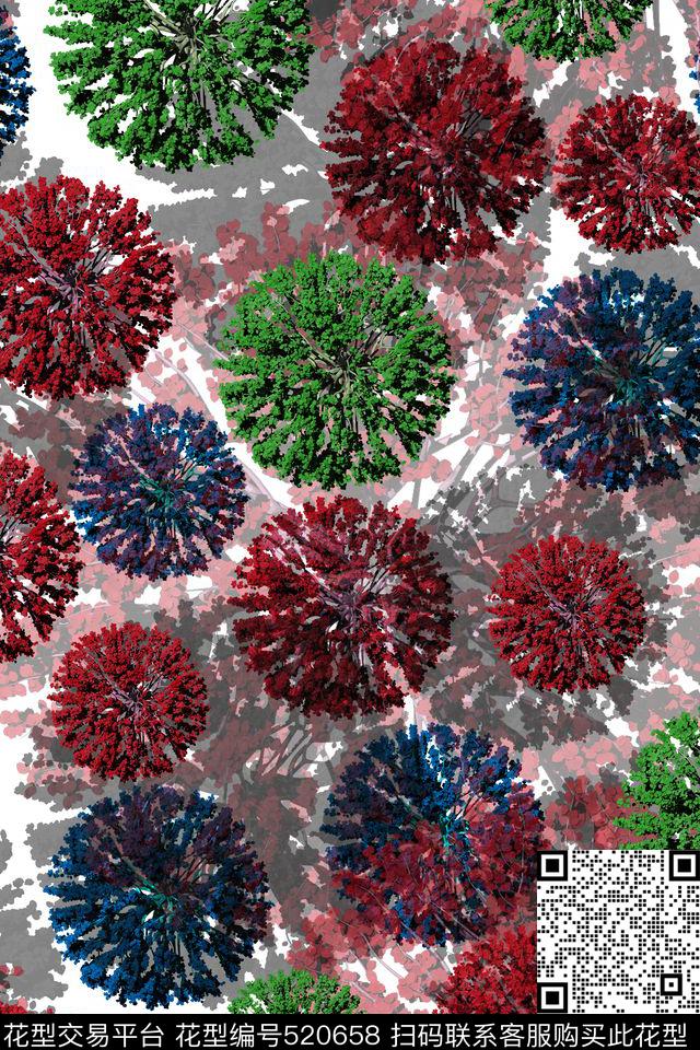 休闲树植物数码印花华亿平台下载（图片编号: 520658） - 瓦栏（Walan）
